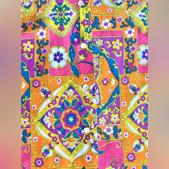Vintage 60s Pykettes Psychedelic Top Button Up Large - Picture 8 of 8